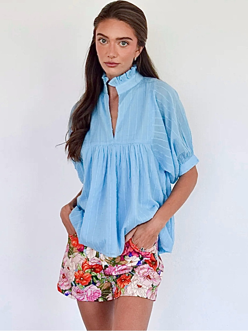 Never A Wallflower High Neck Top In Air Blue Stripe